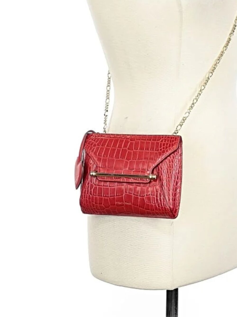 Strathberry Stylist Bag in croc-embossed leather with heart charm